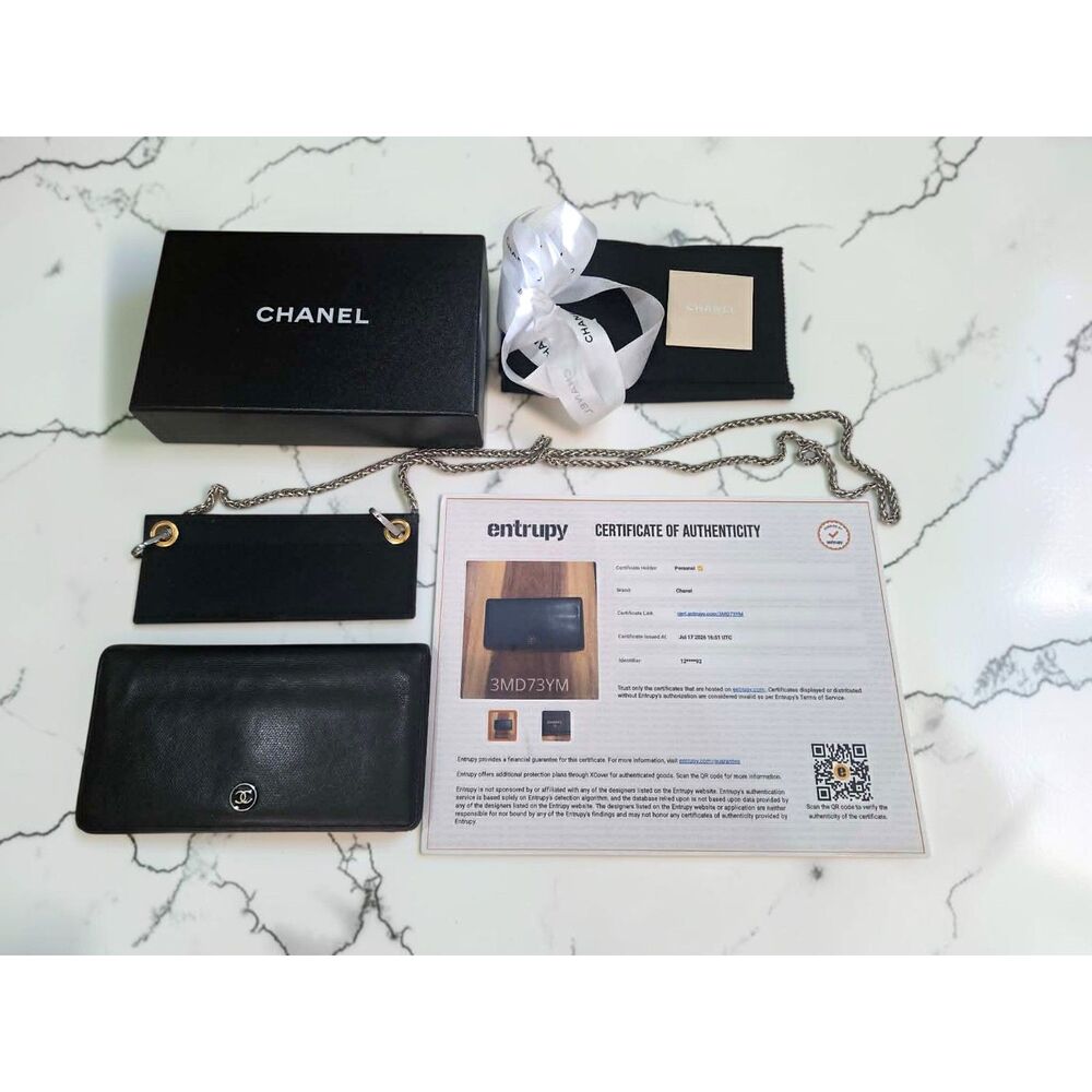 Chanel Caviar Long Flap Wallet + WOC Conversion Kit, box and Entrupy COA